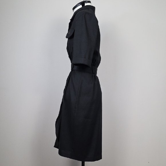 Vintage Black Belted Utility Dress β No Label β Classic Safari-Inspired Silhouet - Picture 4 of 9